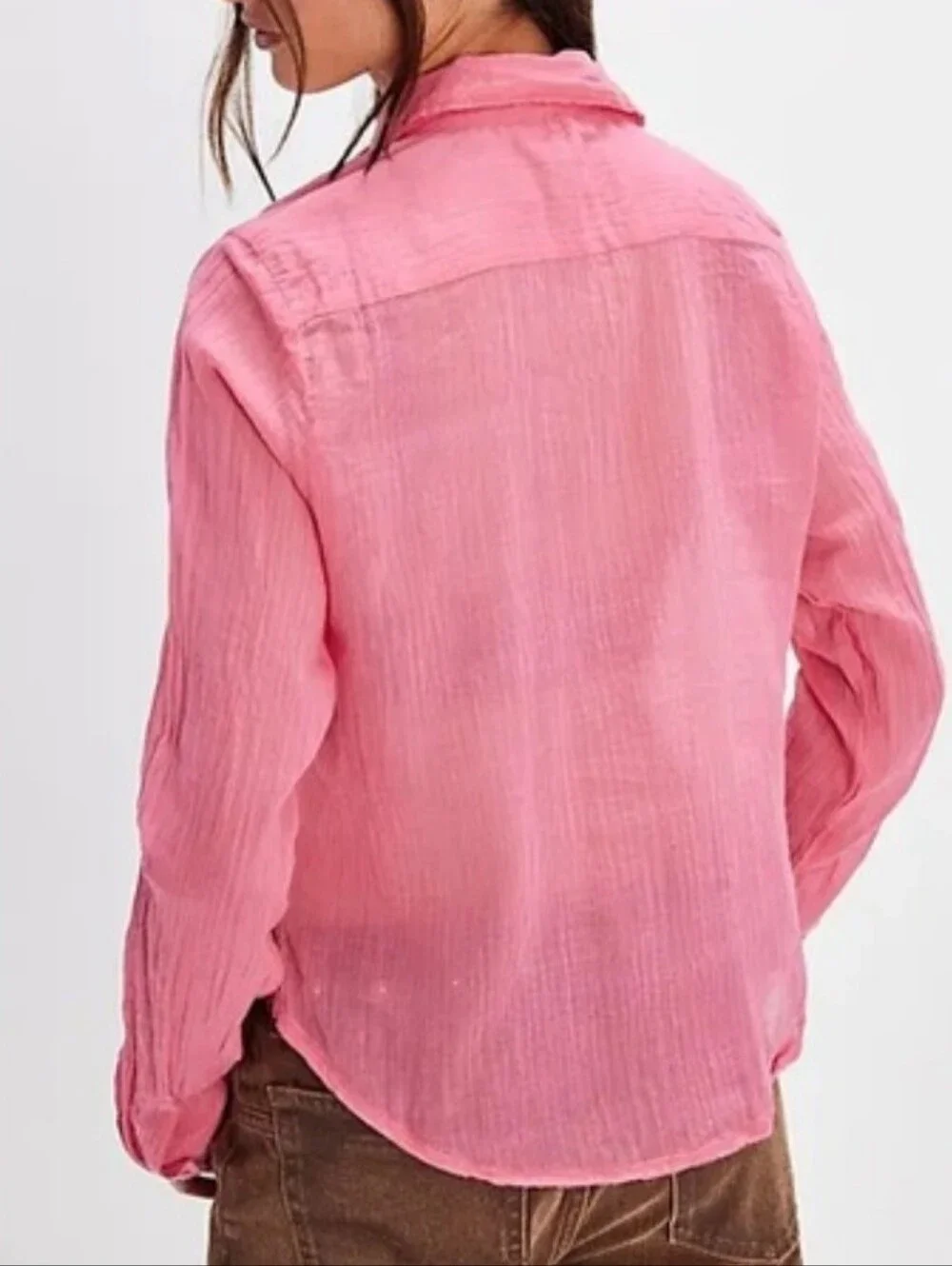 Free People FP One Drew Tuxedo Ruffle Gauze Button Down Shirt